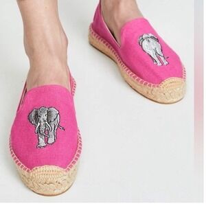 Soludos Espadrille Slip On Loafers Women's Pink Elephant Print Casual Shoes 10